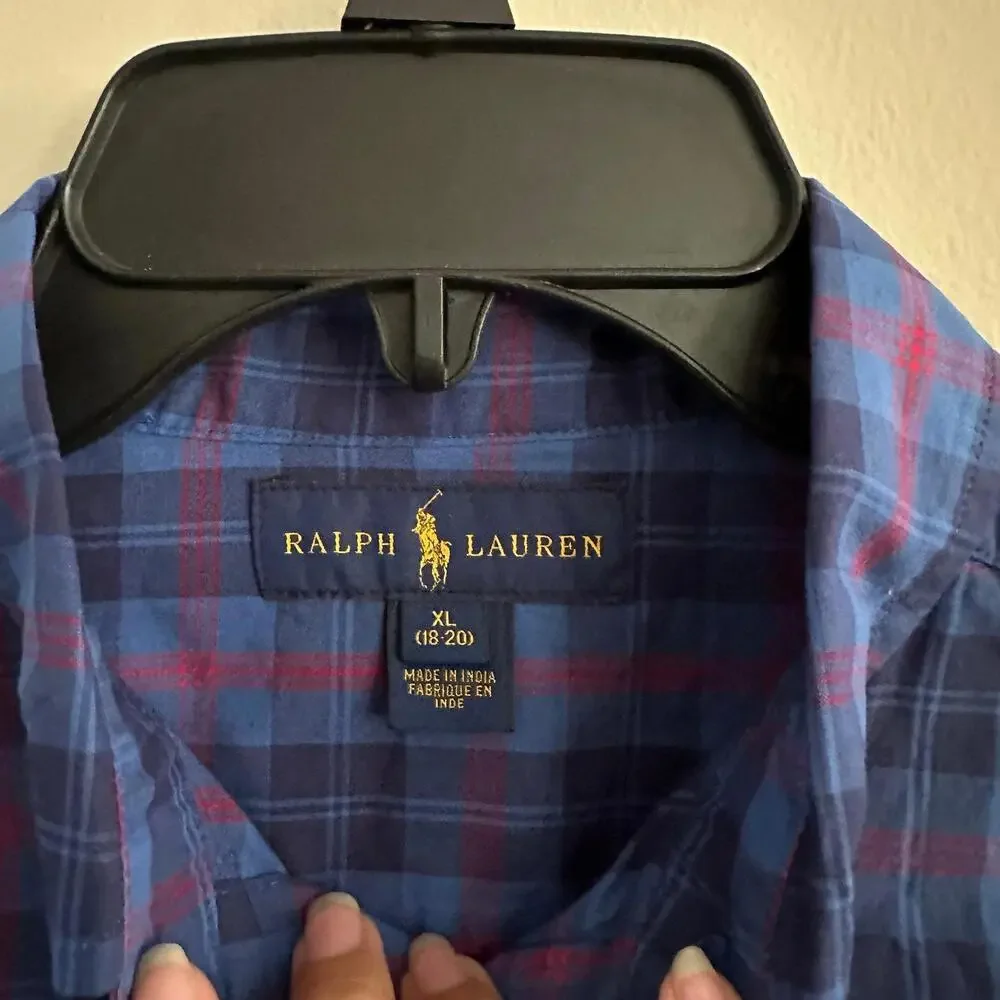 Ralph Lauren Plaid Button Down Long Sleeve Shirt XL‎ 18-20